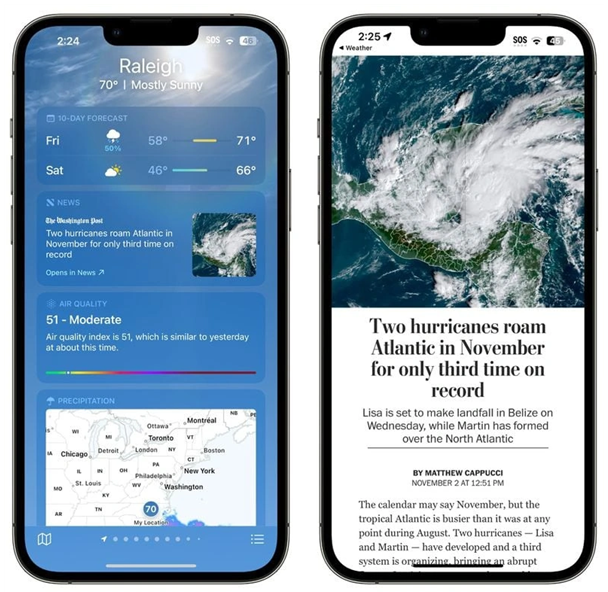 赞皇苹果14维修分享iPhone 14手机如何看天气时顺带看新闻 